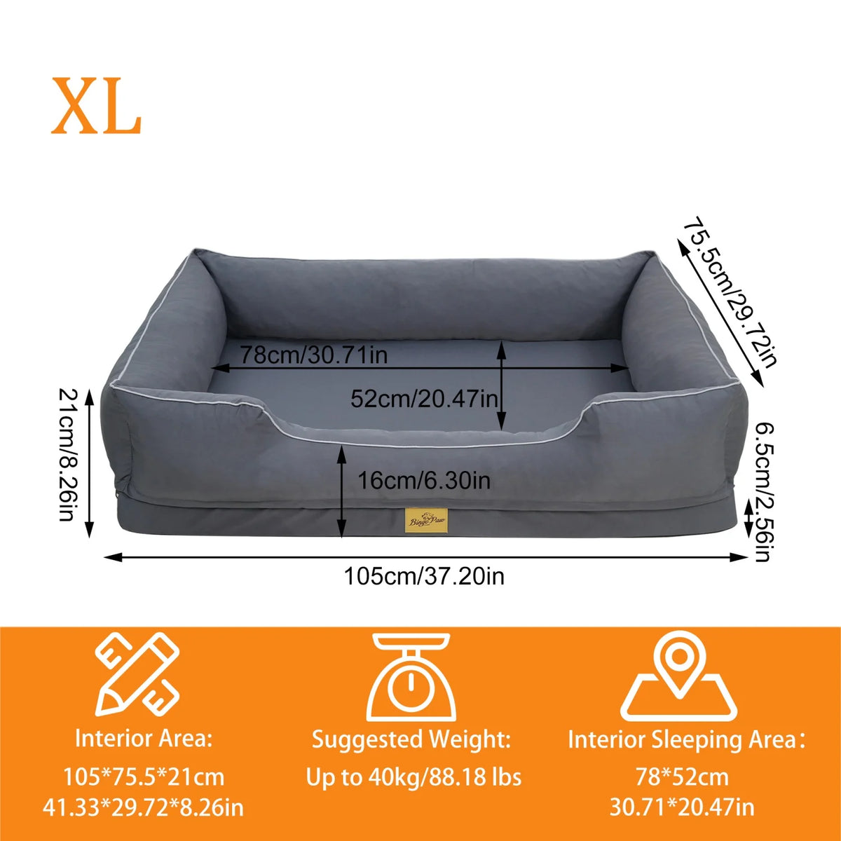 Bingopaw Orthopedic Pet Bed With Removable Washable Cover And Bolsters