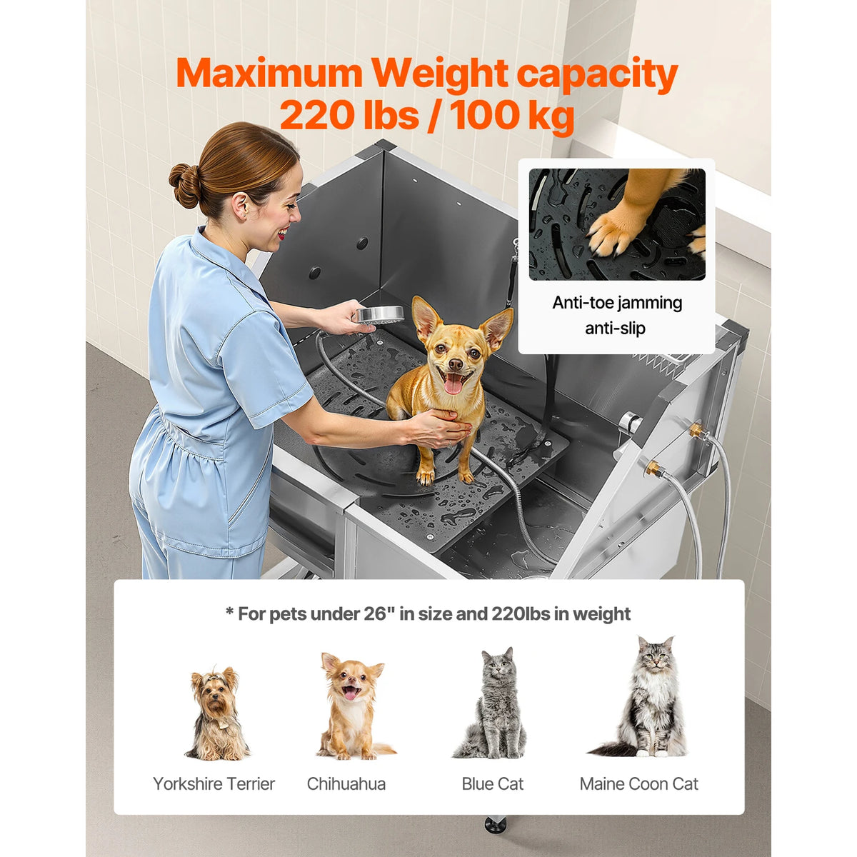 Stainless Steel Pet Grooming Tub With Faucet And Showerhead