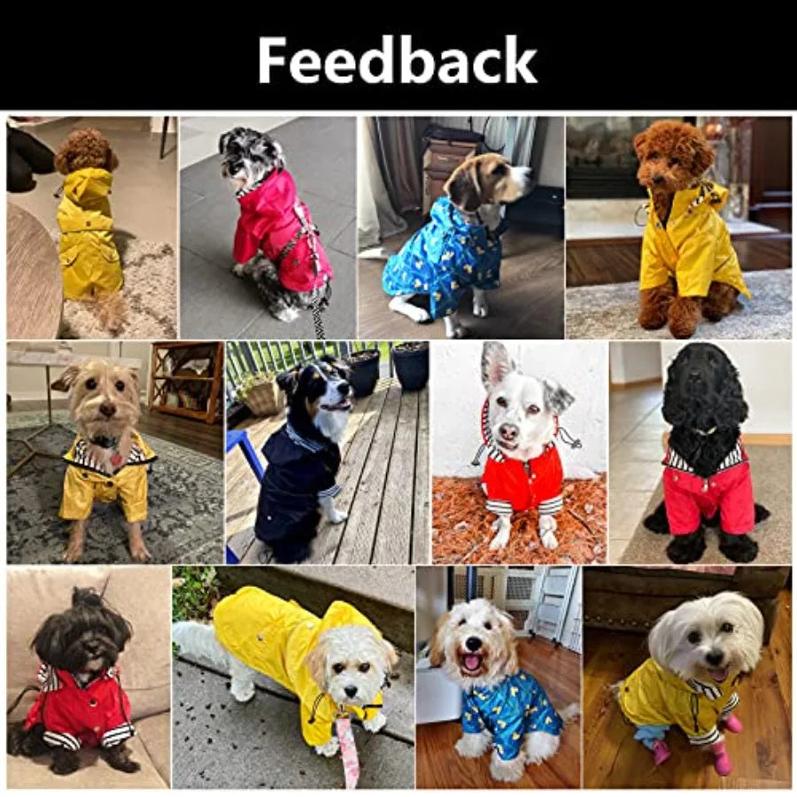 Dog Zip Up Raincoat With Removable Hood And Reflective Buttons