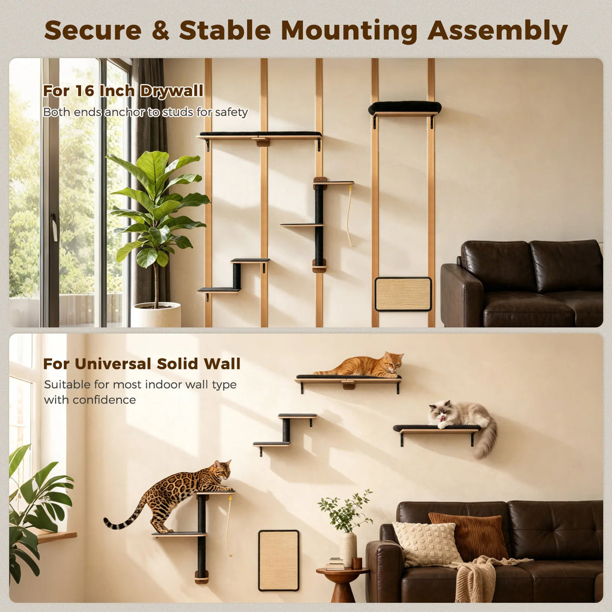 Pawz Road Wooden Cat Climbing Wall Shelves With Sisal Posts