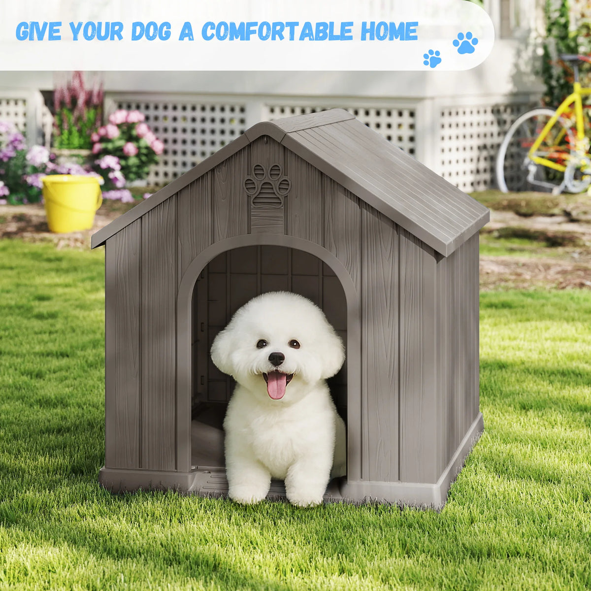 Compact Weather Resistant Plastic Dog House For Outdoor Patios