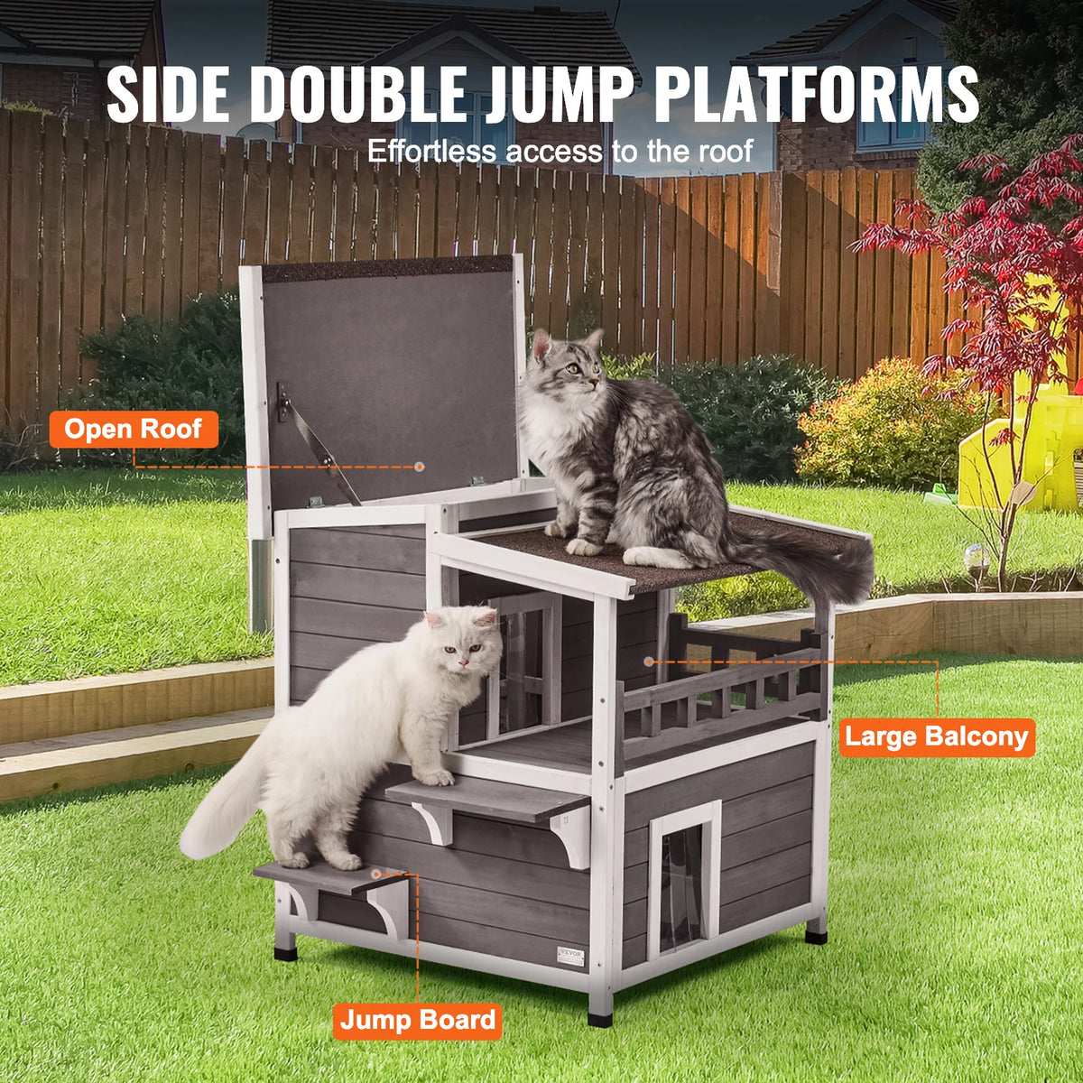 Weatherproof Cedar Outdoor Cat House With Balcony And Double Floor