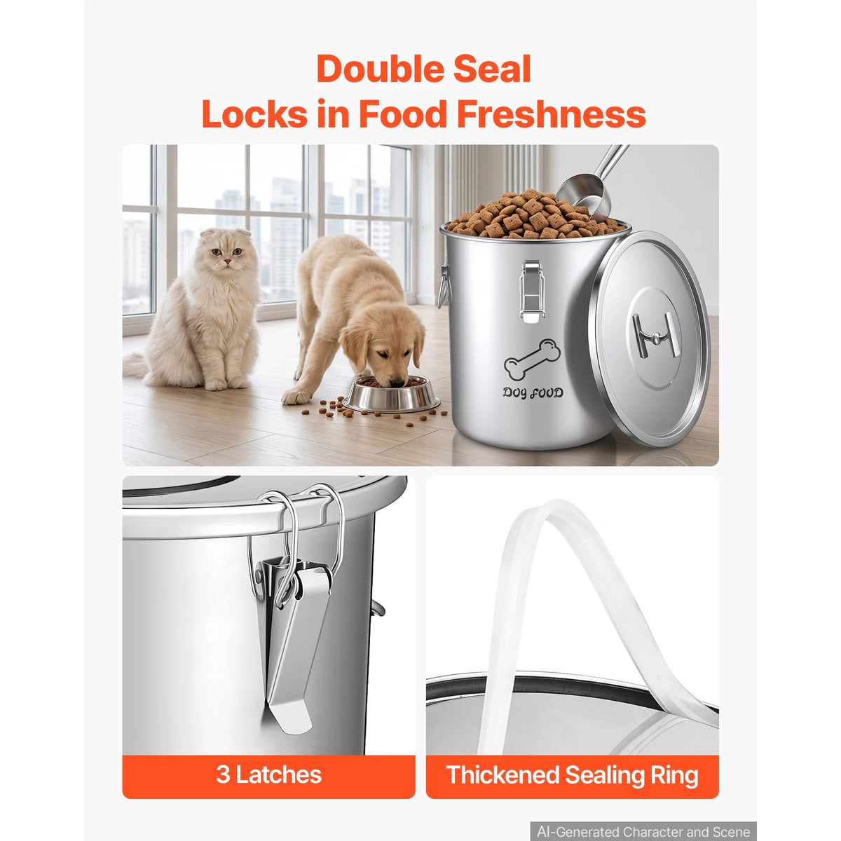Stainless Steel Dog Food Storage Bin With Secure Airtight Lid