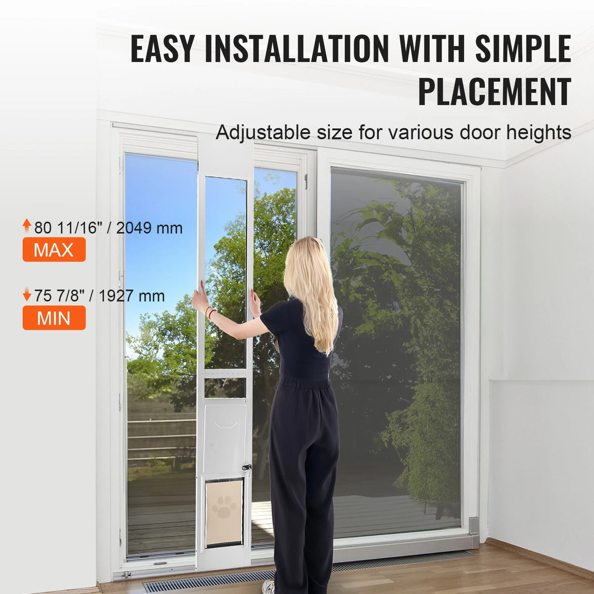 SucceBuy Adjustable Height Aluminum Frame Tempered Glass Sliding Pet Door
