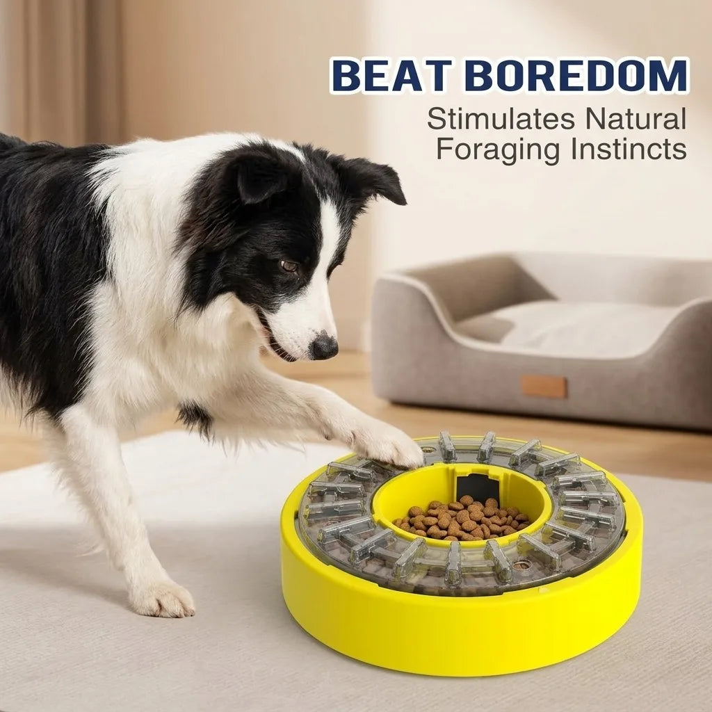 Rotating Interactive Dog Bowl with Adjustable Slow Treat Dispenser