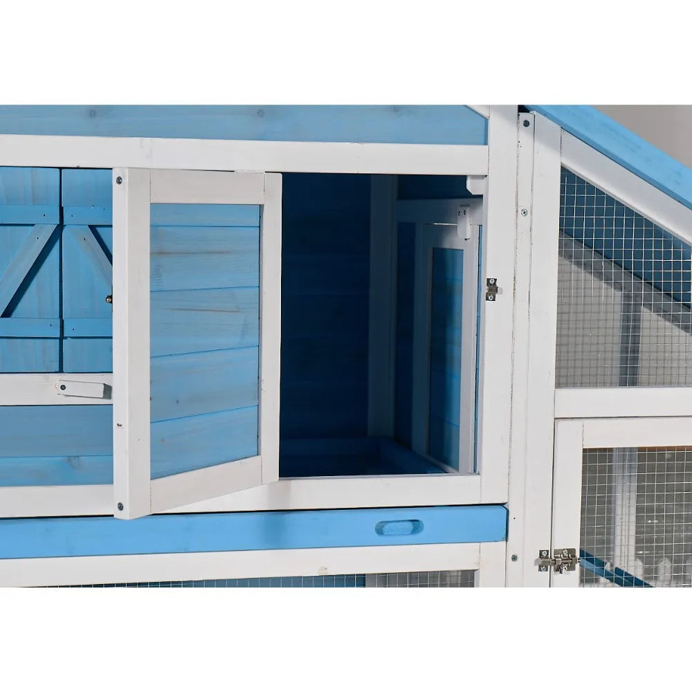 Outdoor Wheeled Double Deck Rabbit Hutch With Durable Wood Fence
