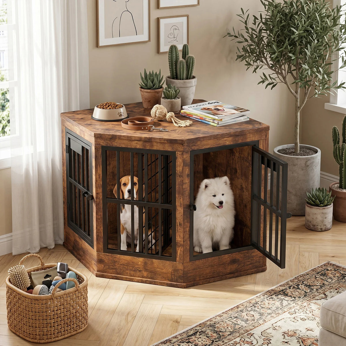 Modern Indoor Corner Dog Crate Furniture And Tv Stand