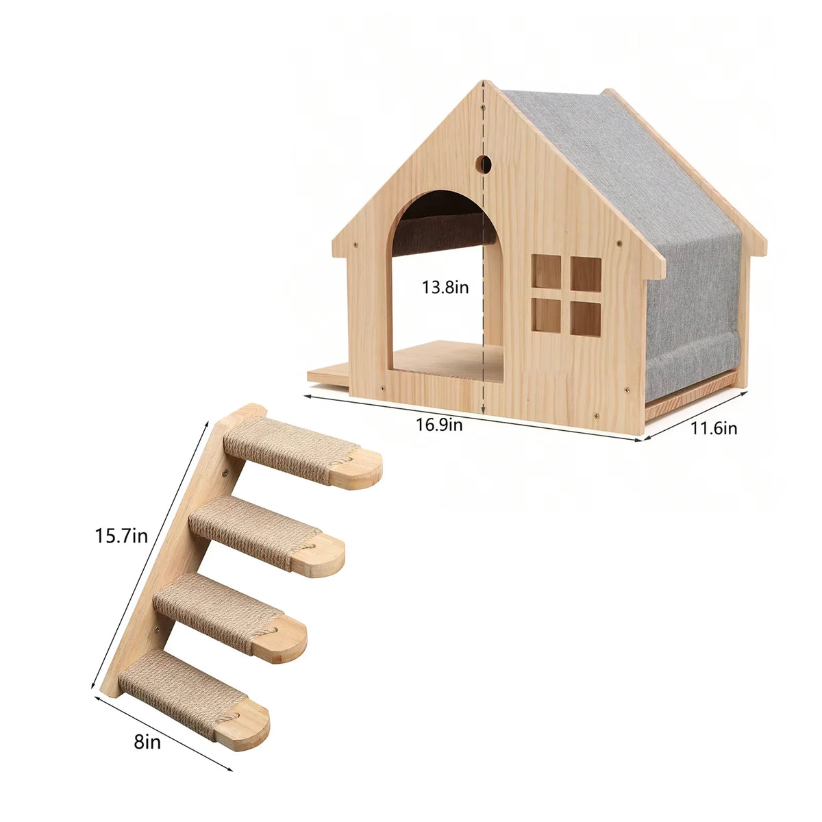 CWV Wall Mounted Wooden Cat Climbing Floating Shelf Villa