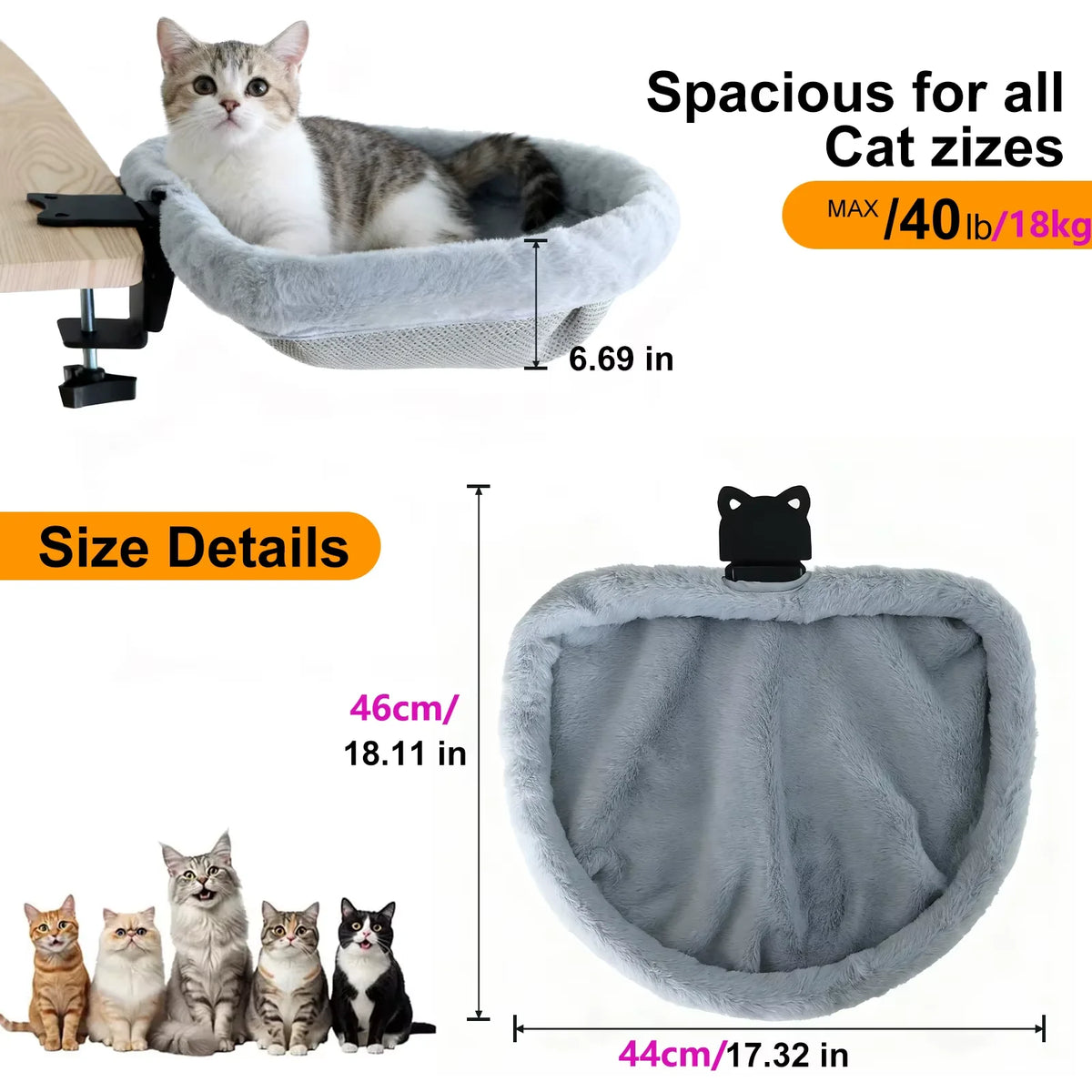 CWV Foldable Semi Circular Cat Desk Bed Hammock Perch