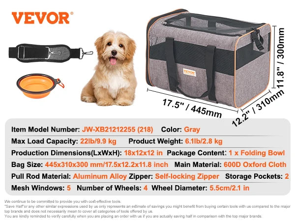 Breathable Wheeled Pet Carrier Backpack With Telescopic Handle And Strap