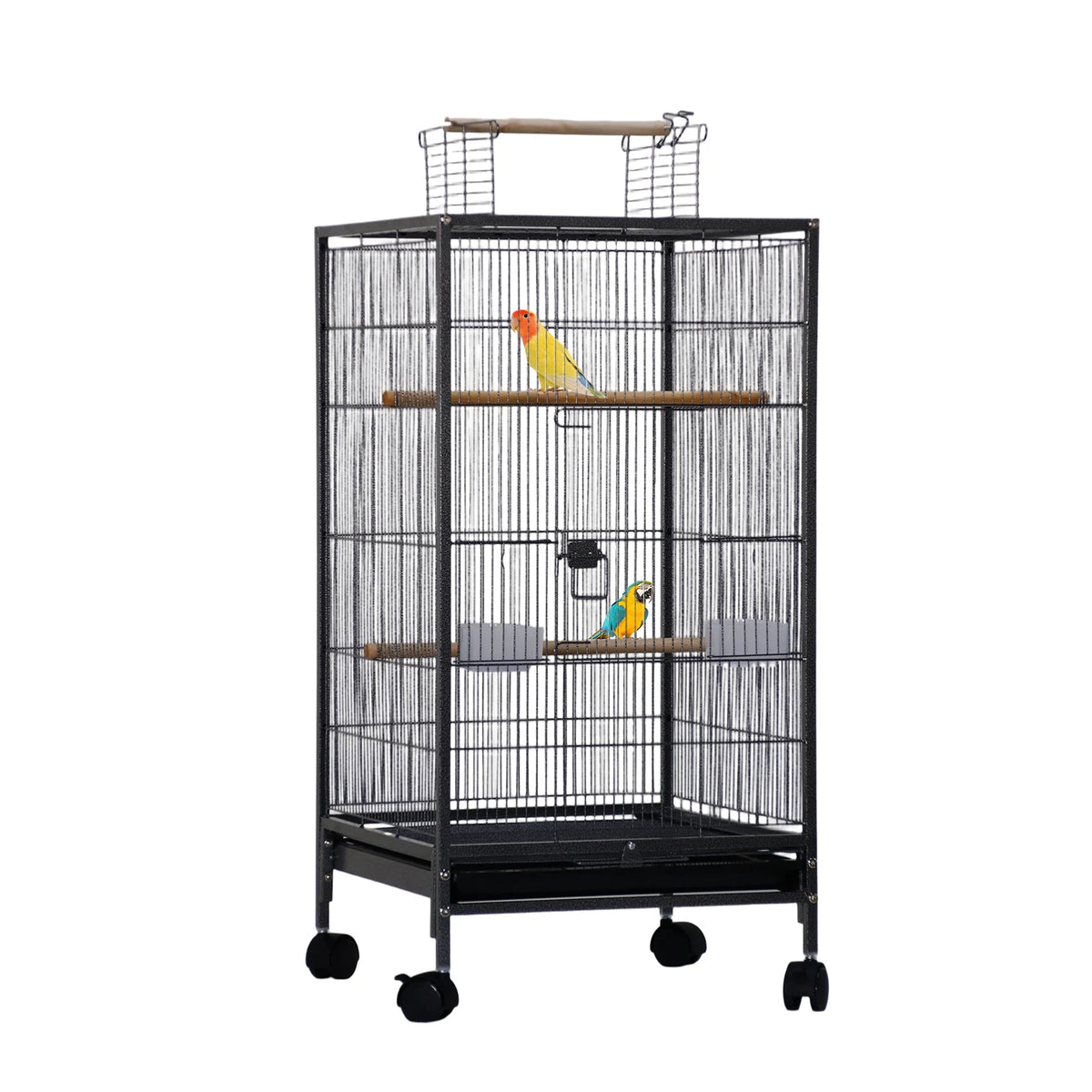 HiMISS Open Top Metal Bird Cage With Wooden Perches