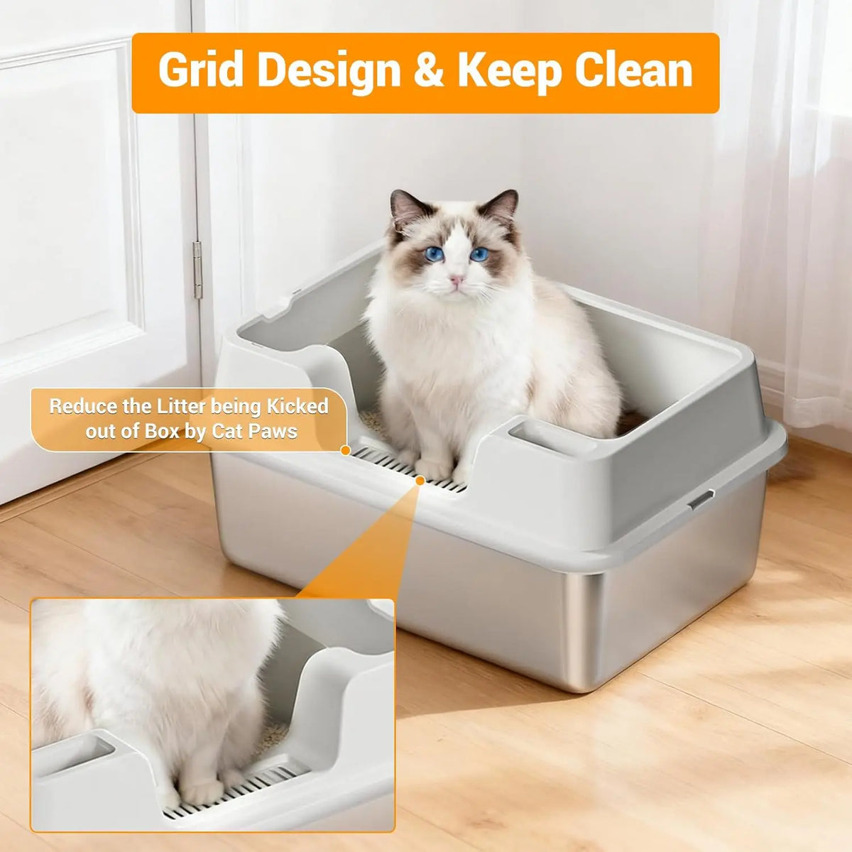 HiMISS Stainless Steel Enclosed Cat Litter Box High Walls