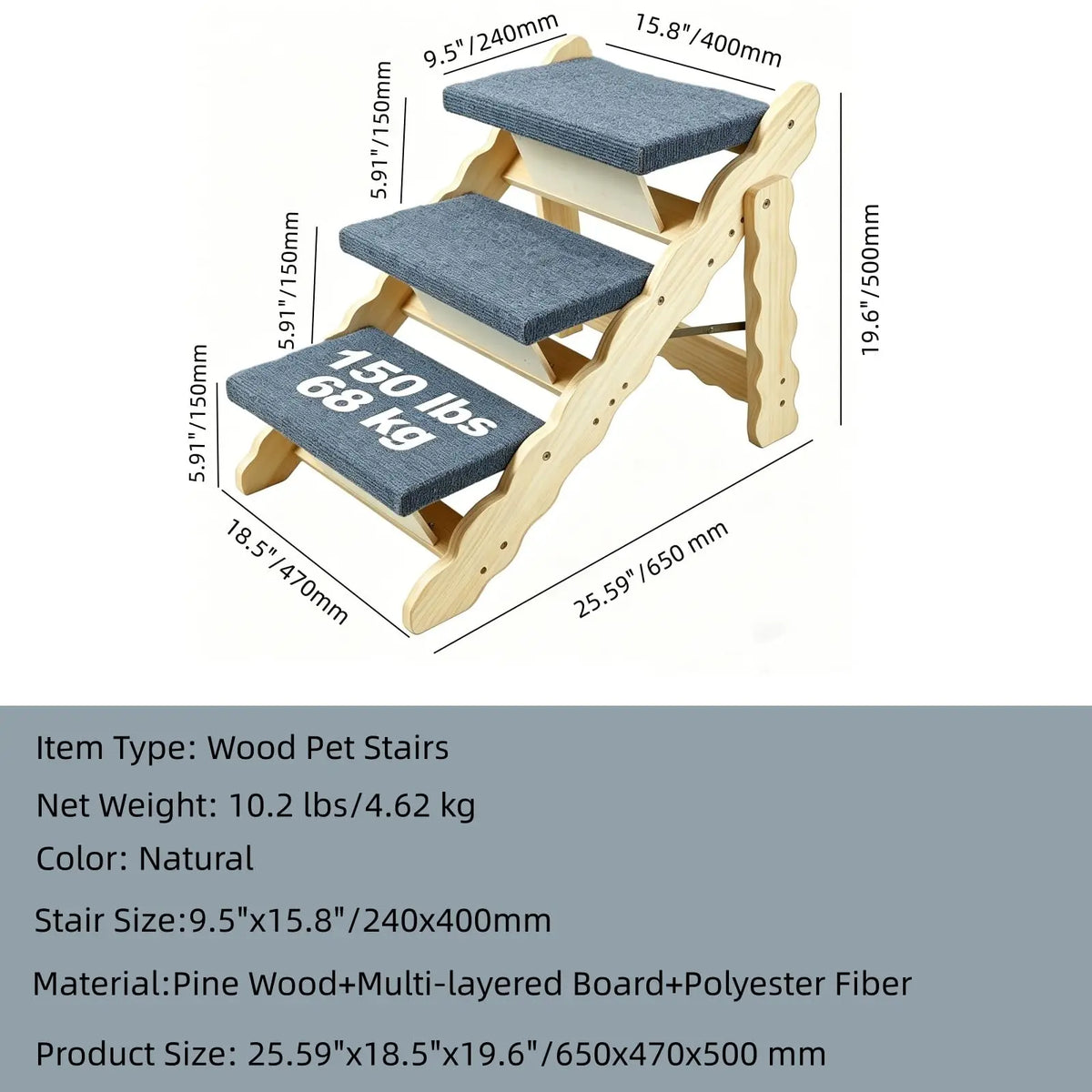 HiMISS Foldable Wooden Pet Stairs And Dog Safety Ramp