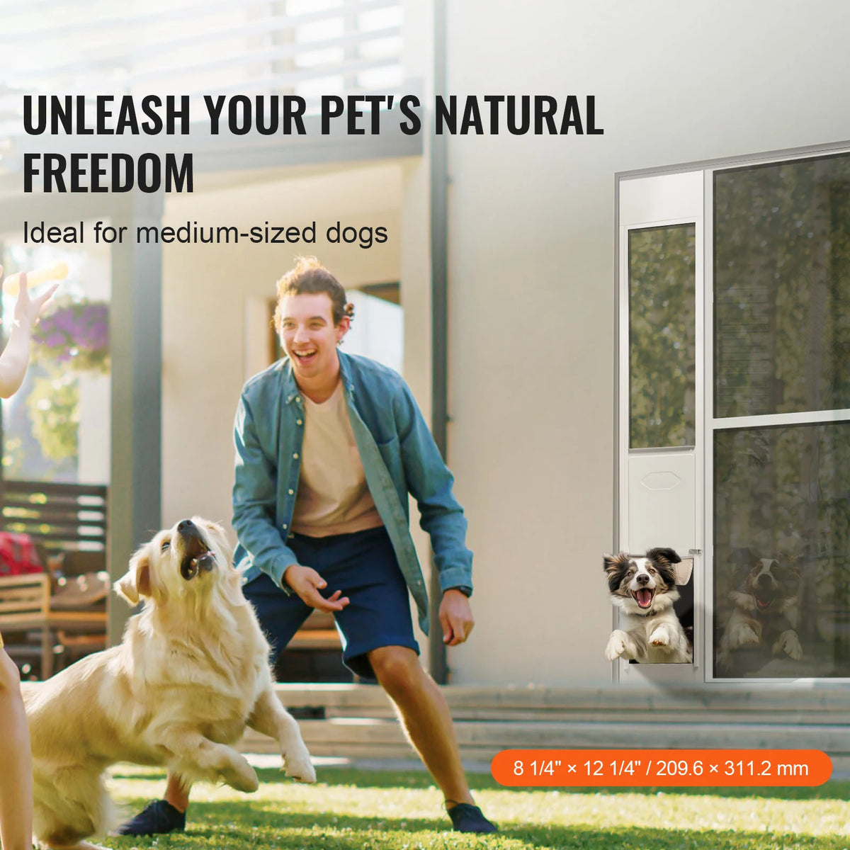 SucceBuy Adjustable Height Aluminum Frame Tempered Glass Sliding Pet Door