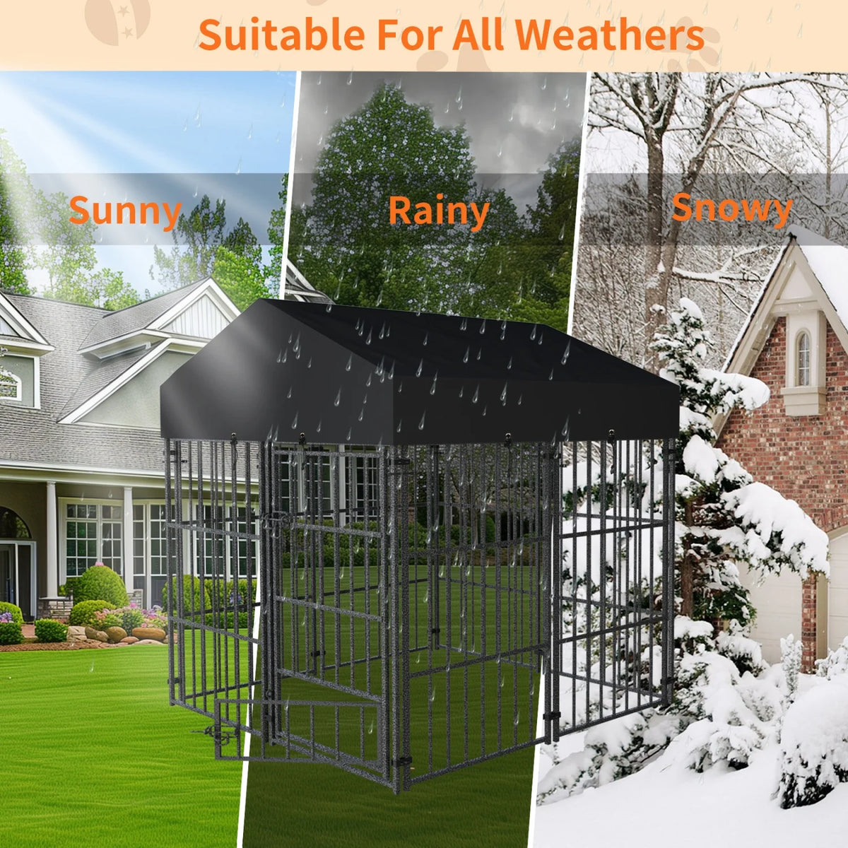 Heavy Duty Metal Dog Kennel With Roof For Outdoor Pets