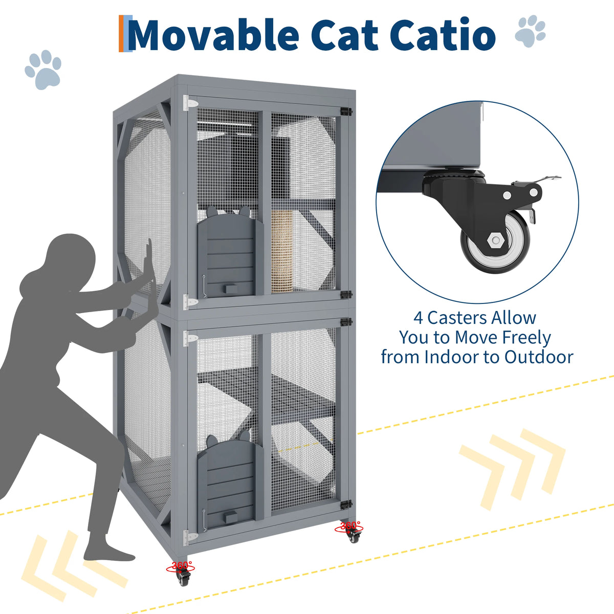 Portable Outdoor Cat Enclosure With Wheels And Weatherproof Roof
