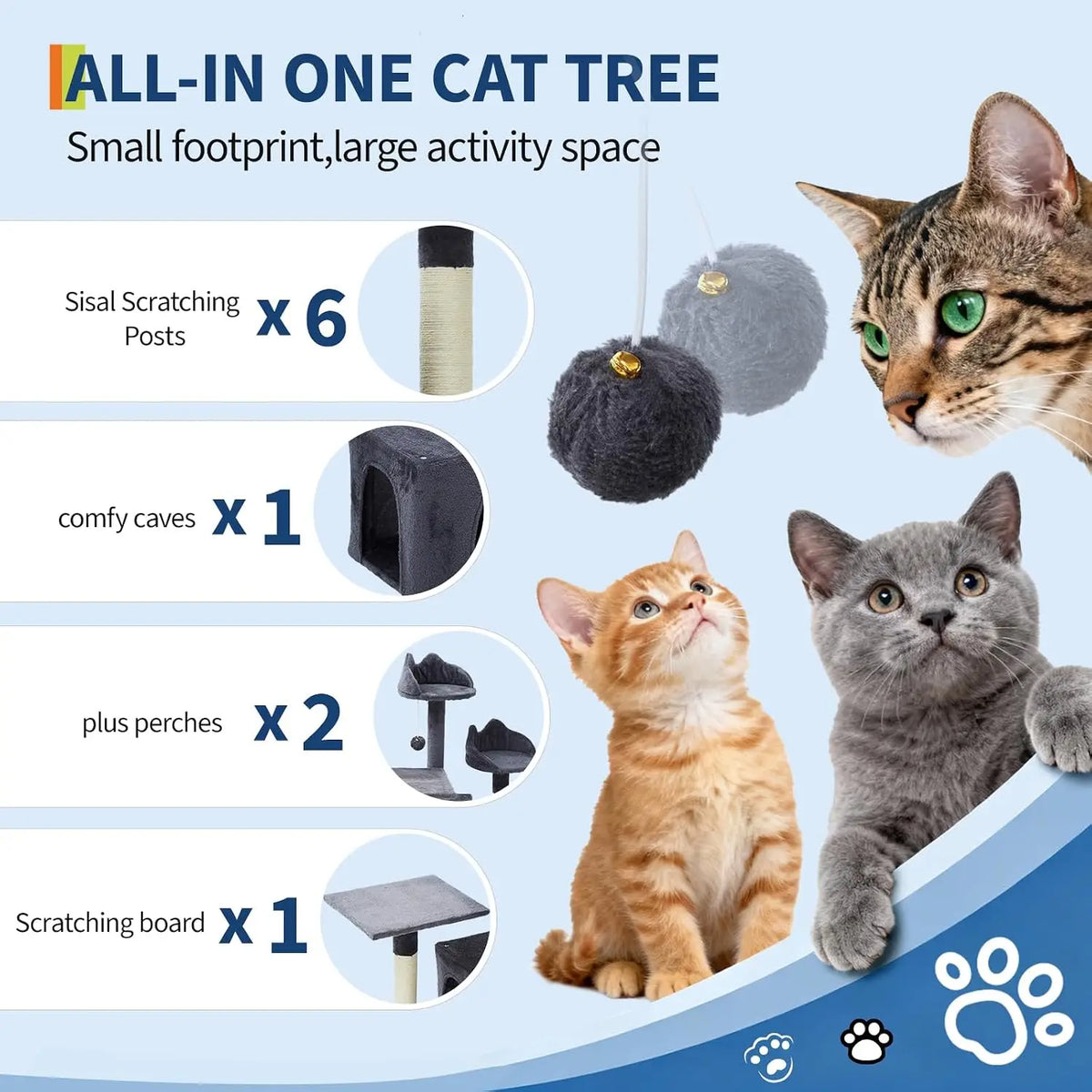 Garvee Heavy Duty Cat Tree Tower With Sisal Scratching Posts