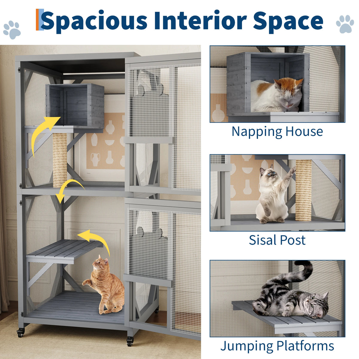 Portable Outdoor Cat Enclosure With Wheels And Weatherproof Roof