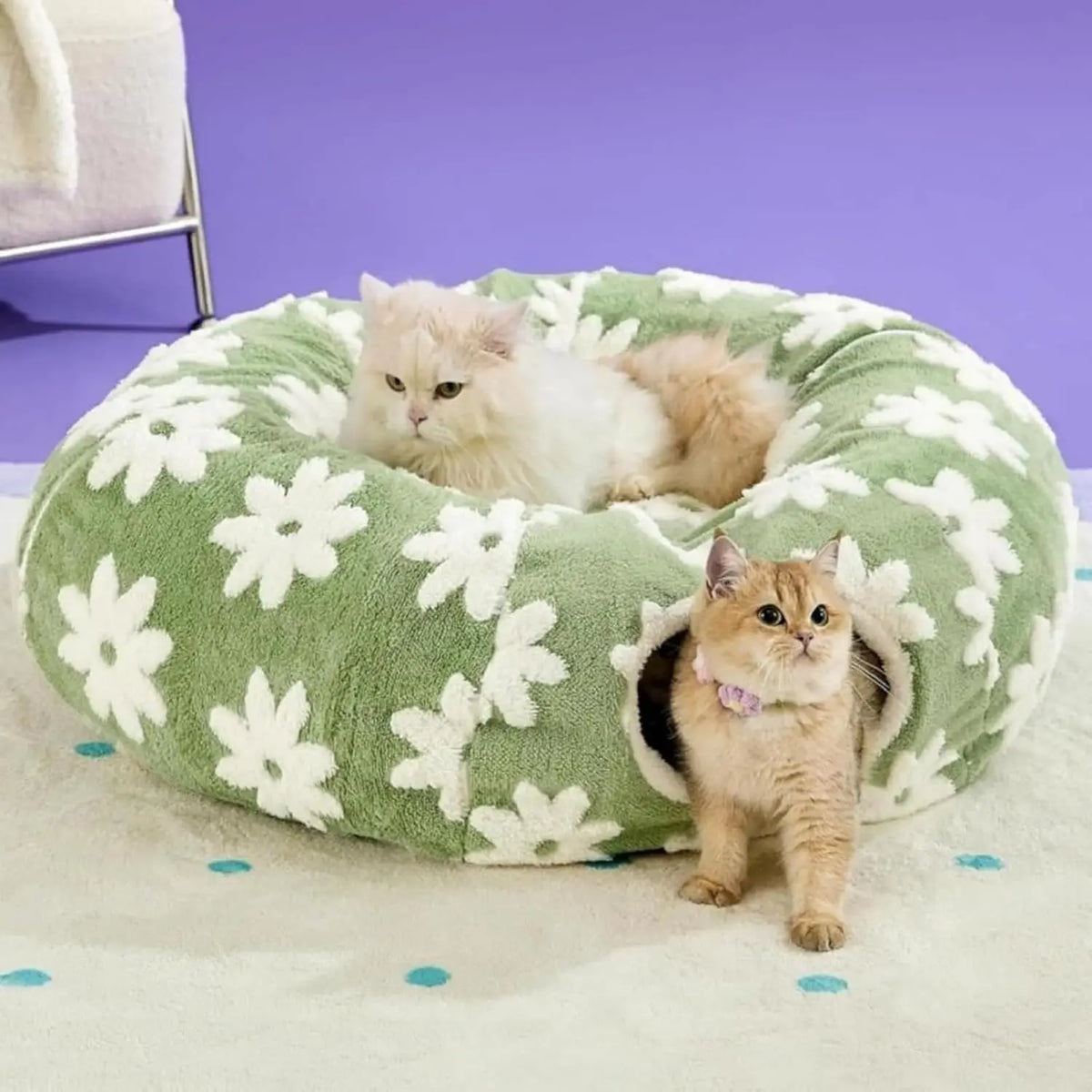 Floral Plush Folding Dachshund Tunnel Dog Bed With Comfortable Cushion