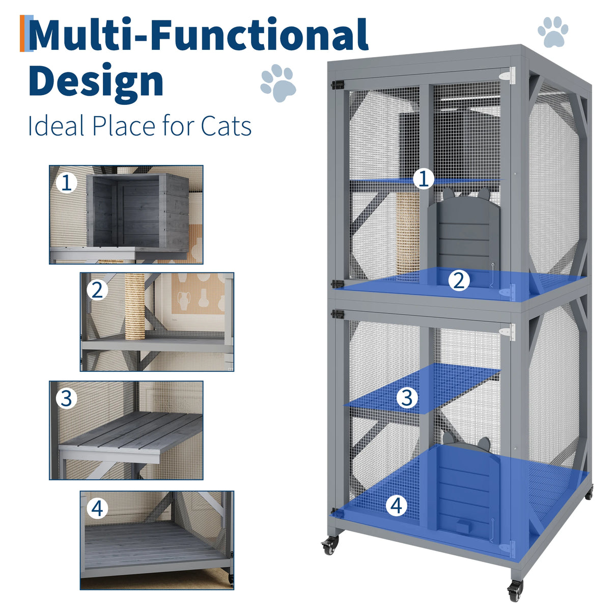 Portable Outdoor Cat Enclosure With Wheels And Weatherproof Roof