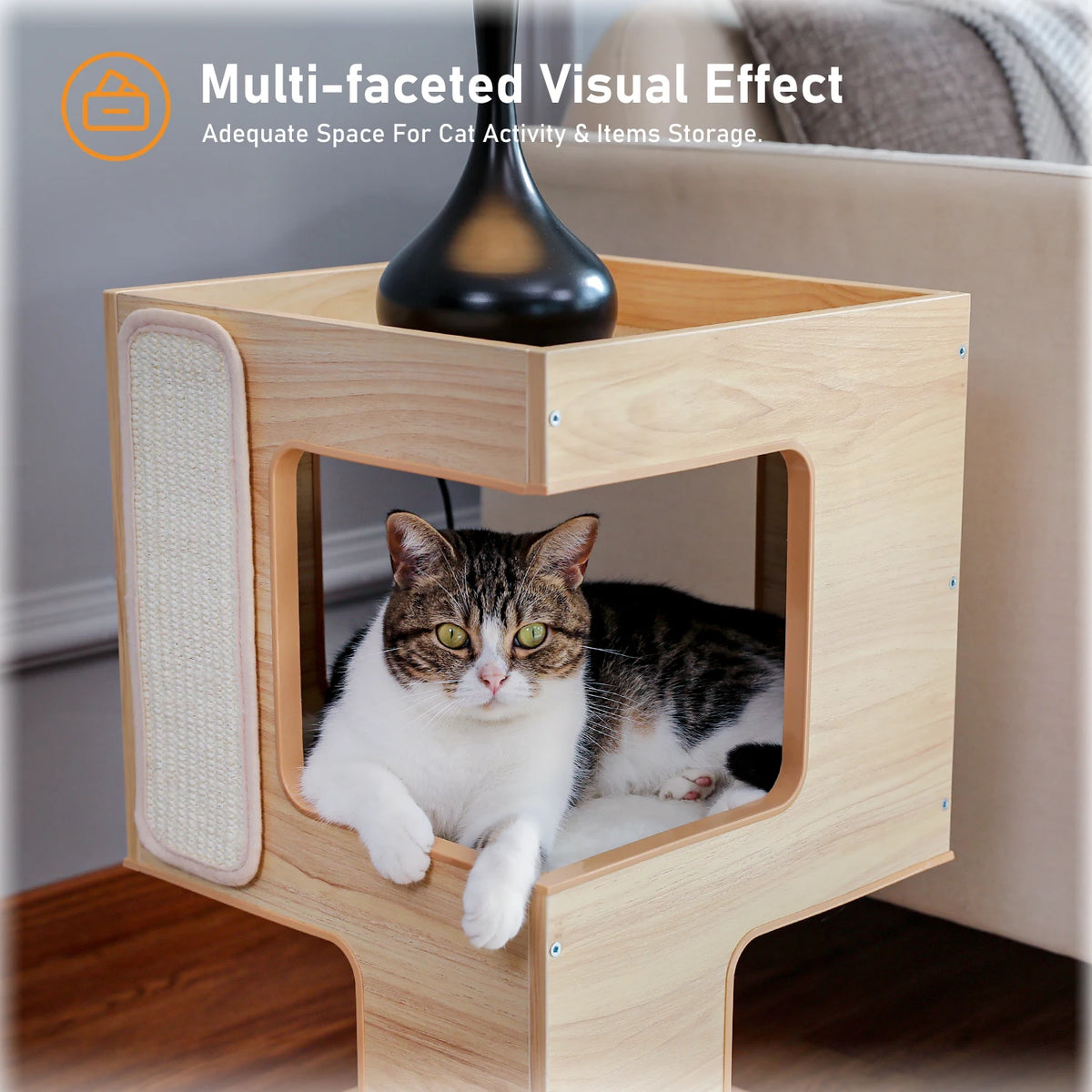 PAWZ Road Wood Cat Condo Featuring Scratching Pad And Bed