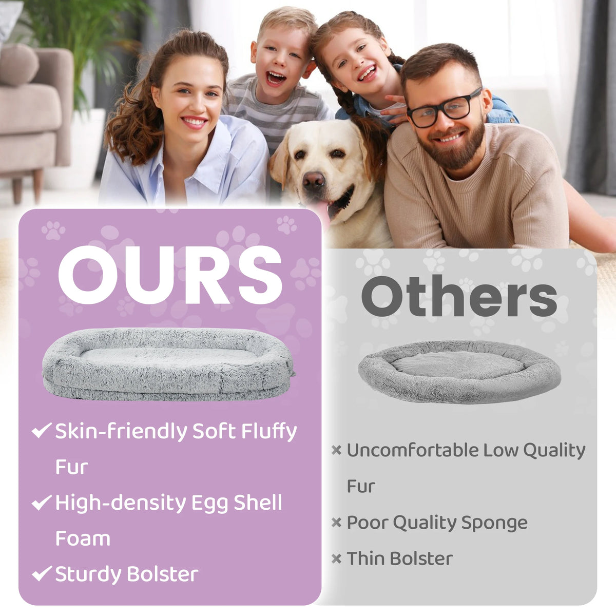 Orthopedic Faux Fur Pet Bed With Removable Cover For Adults