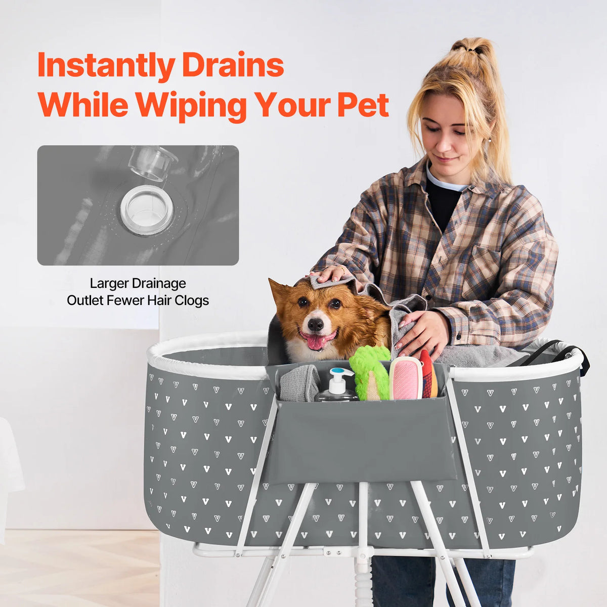 SucceBuy Portable Elevated Dog Bathtub And Foldable Pet Shower Station
