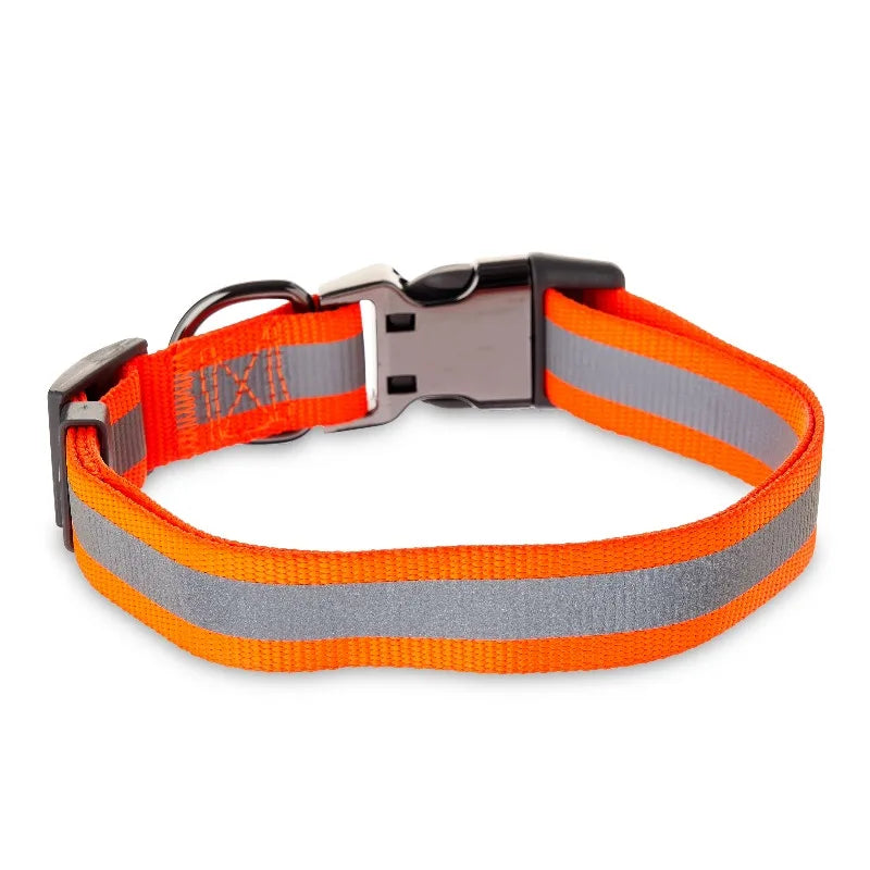 Adjustable Nylon Reflective Dog Collar With Sturdy Metal Hardware