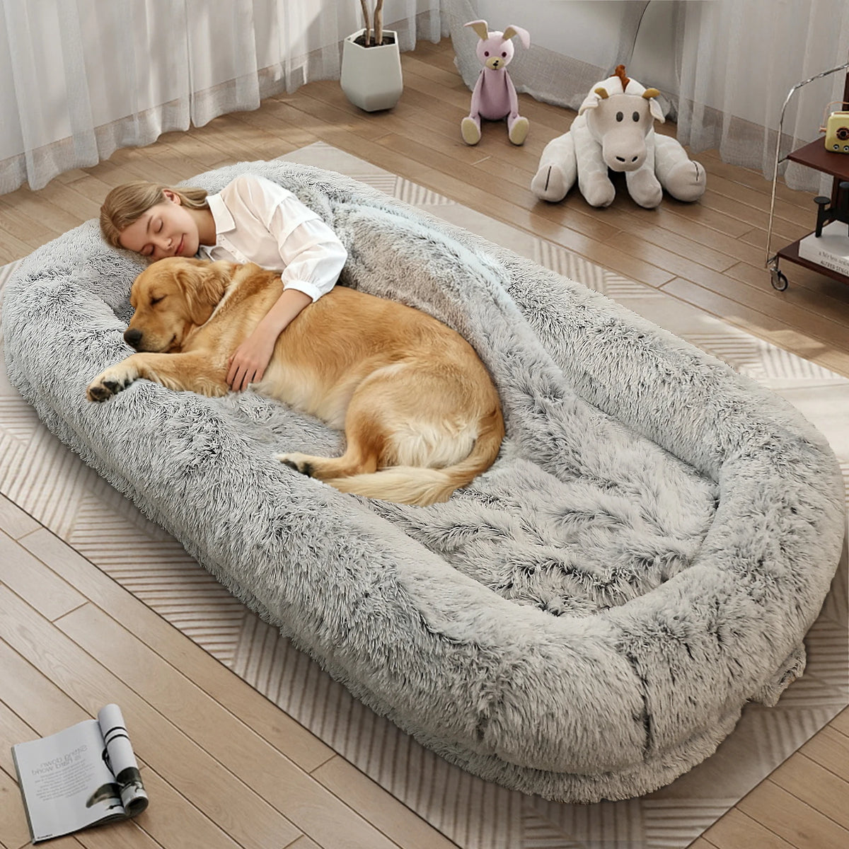 Orthopedic Faux Fur Pet Bed With Removable Cover For Adults