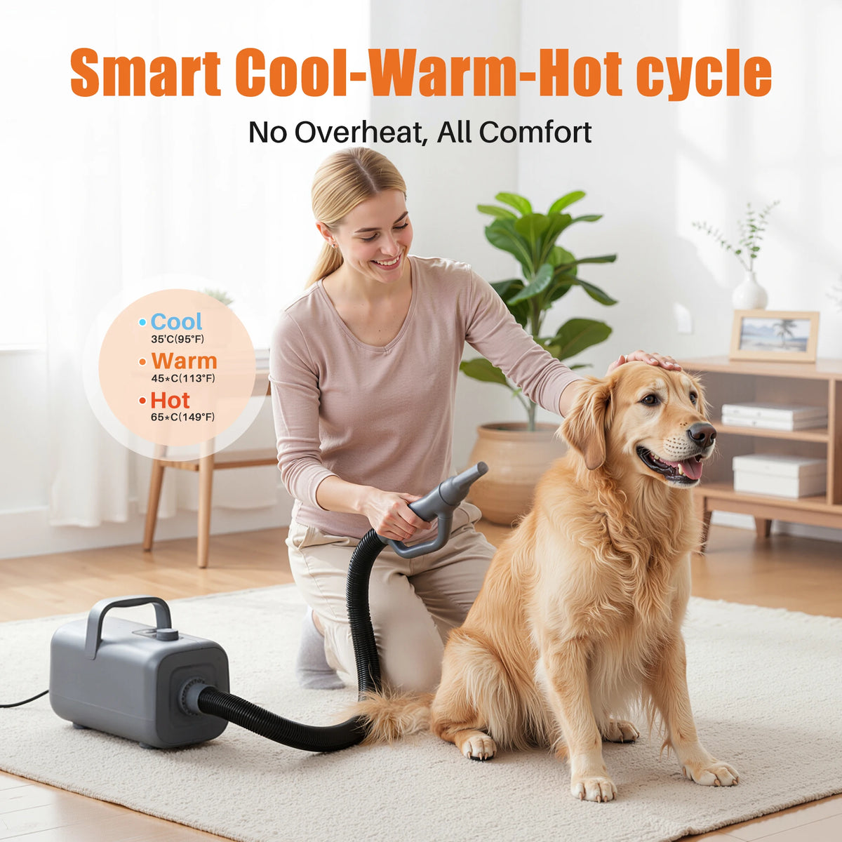 Quiet Pet Grooming Hair Dryer With Multiple Heat And Speed Controls