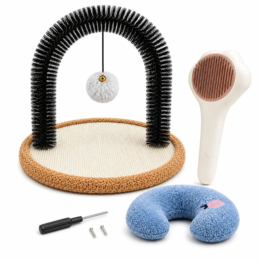 Cat Self Groomer Arch With Sisal Scratching Base And Brush