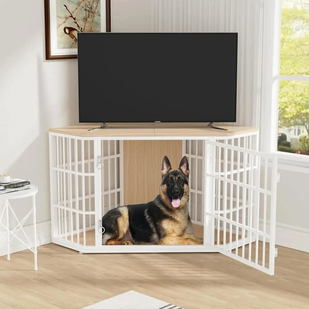 Practical Wooden Dog Crate Featuring Integrated End Table