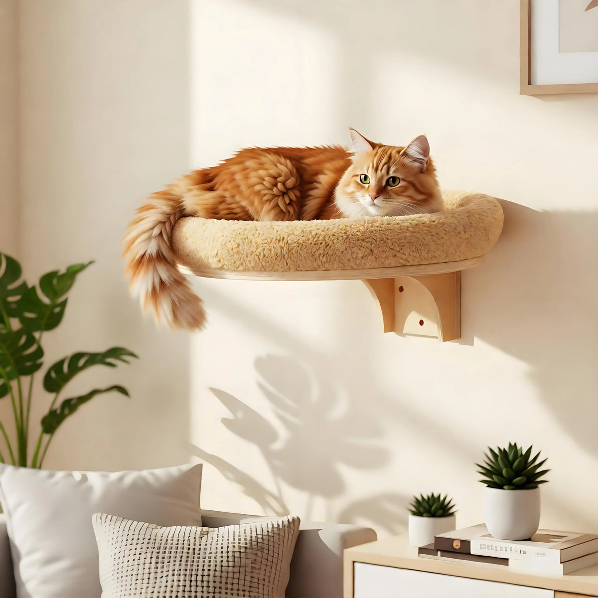 CWV Wooden Cat Wall Mount Climbing Ladder And Hammock Platform