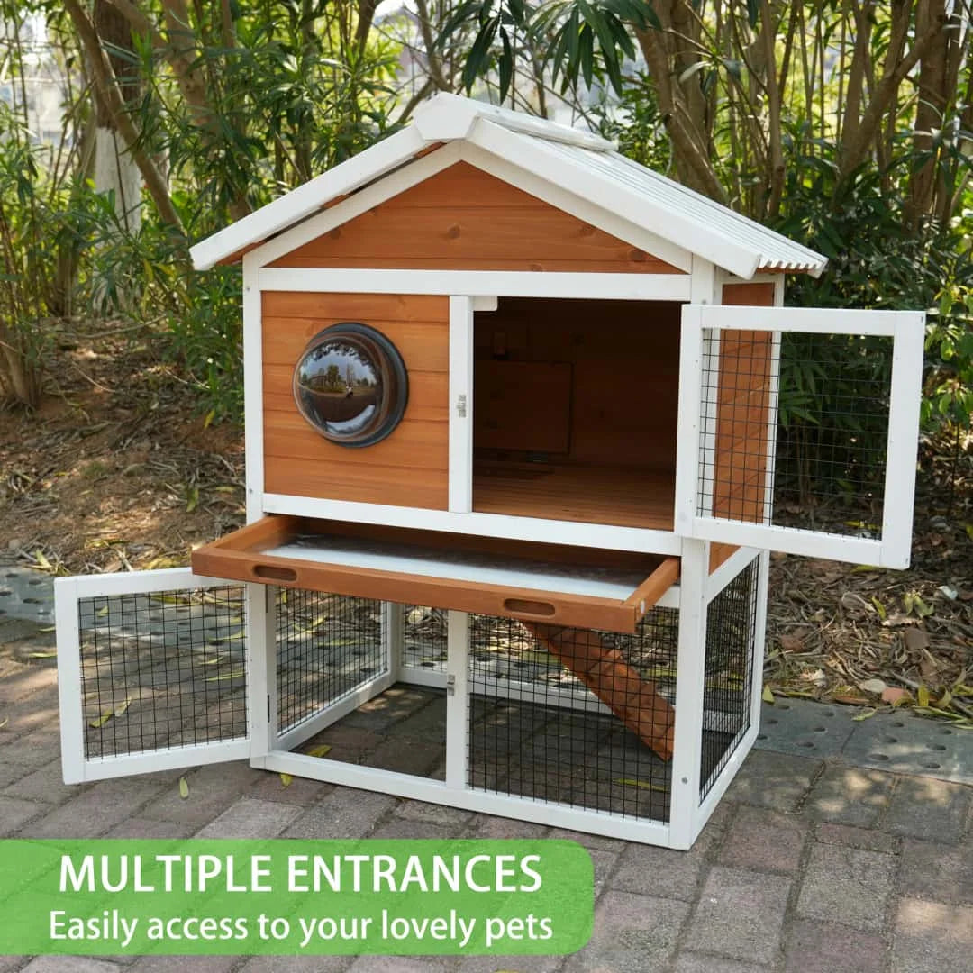 Two Tier Wooden Outdoor Rabbit Hutch With Viewing Window