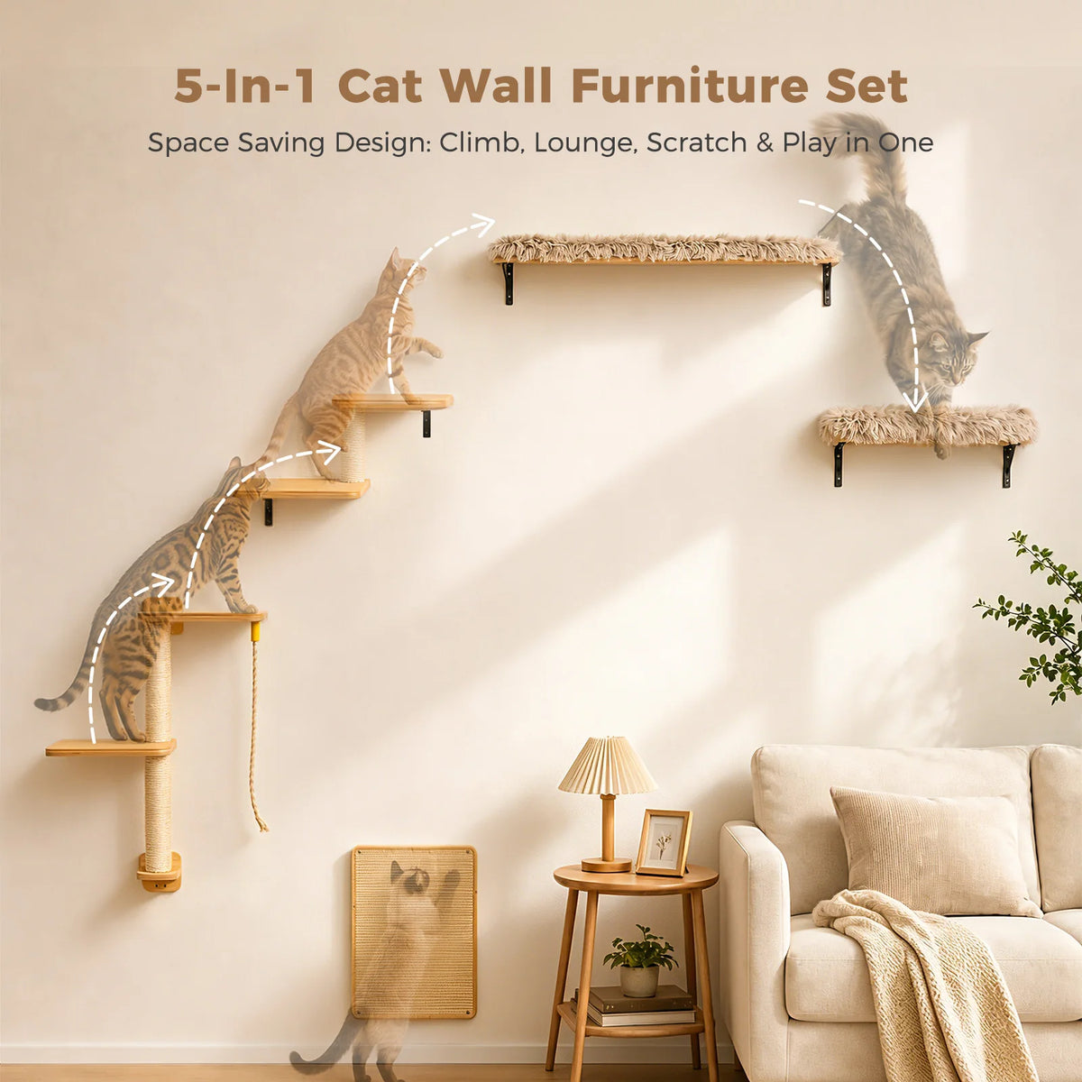 Pawz Road Wooden Cat Climbing Wall Shelves With Sisal Posts