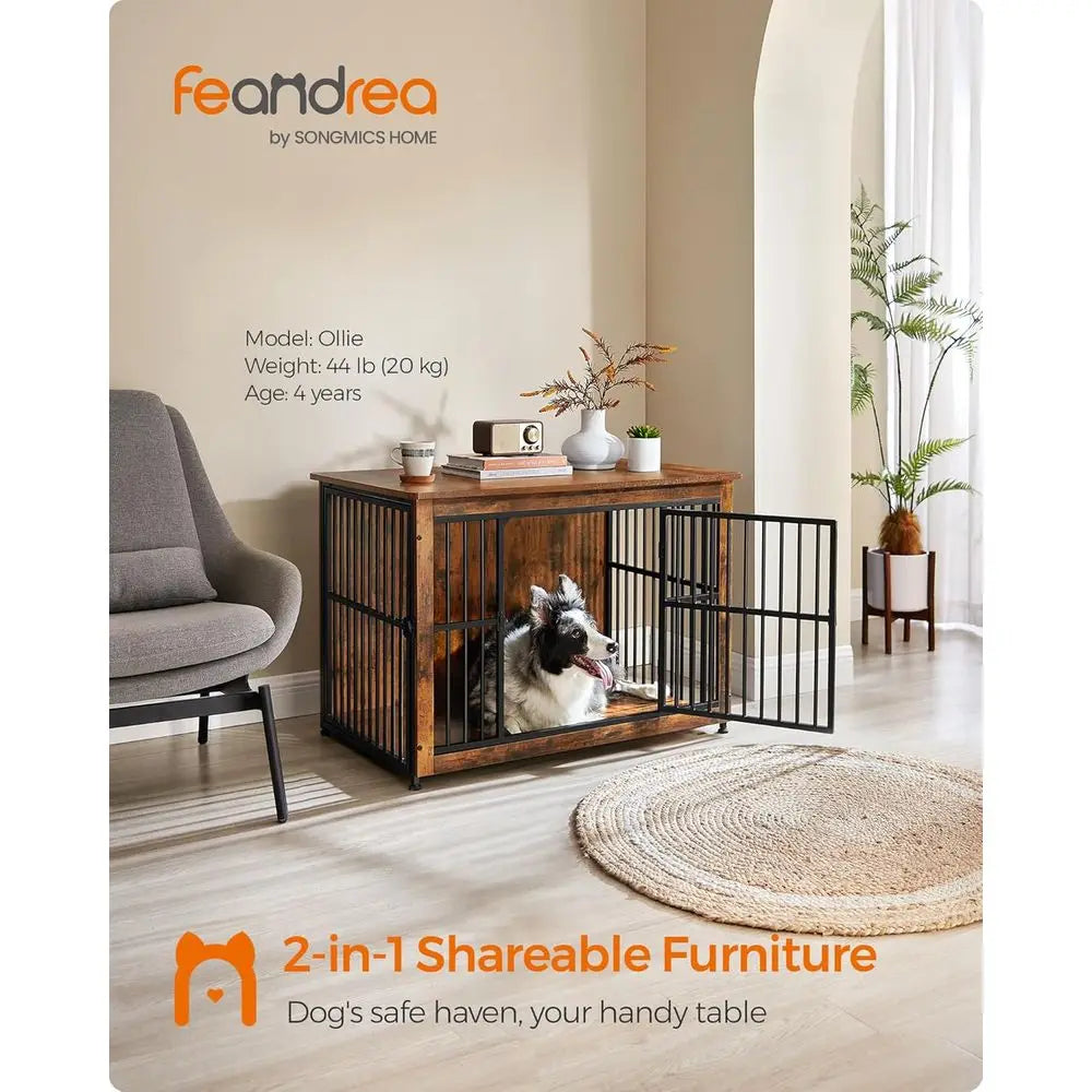 Heavy Duty Dog Crate Furniture With Wooden Side Table
