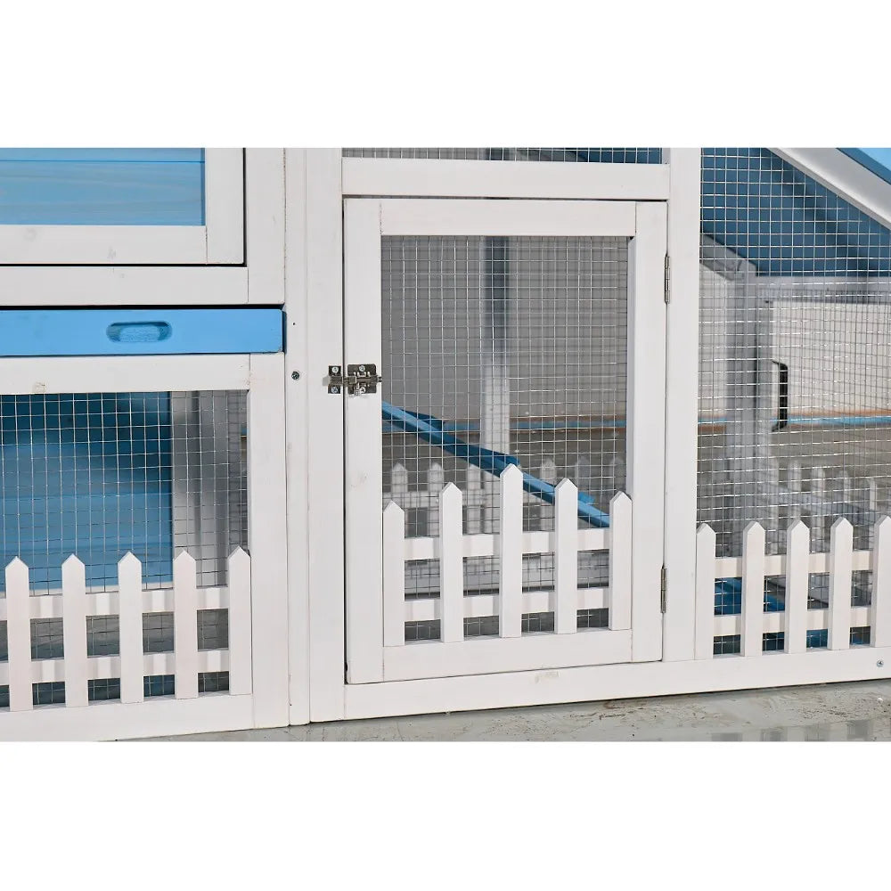 Outdoor Wheeled Double Deck Rabbit Hutch With Durable Wood Fence