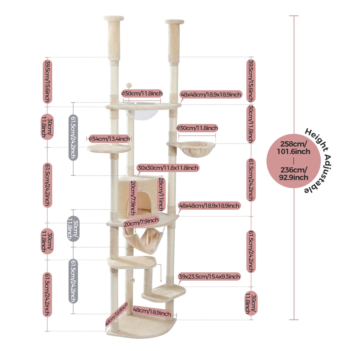 PAWZ Road Adjustable Cat Tower With Durable Scratching Posts
