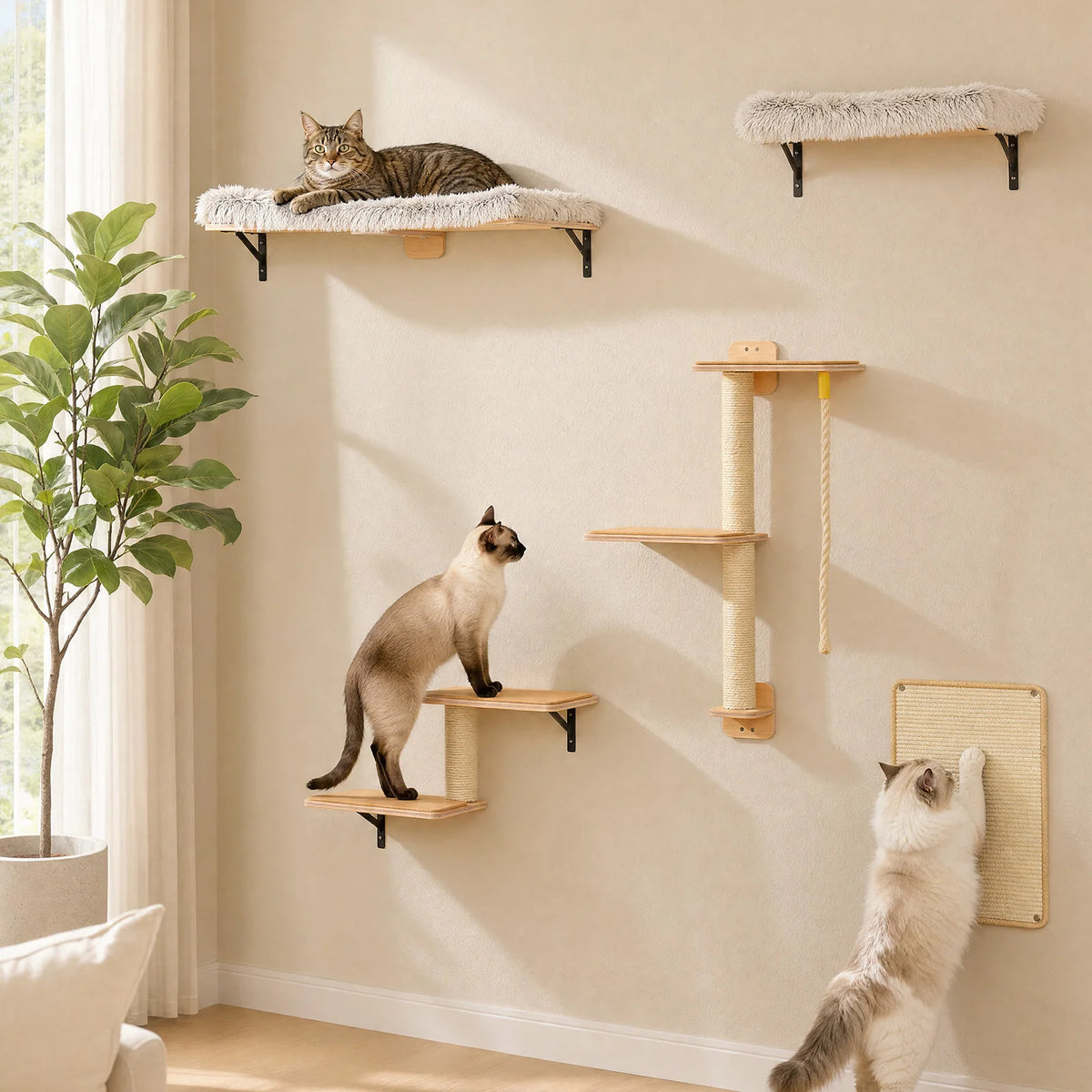 Pawz Road Wooden Cat Climbing Wall Shelves With Sisal Posts