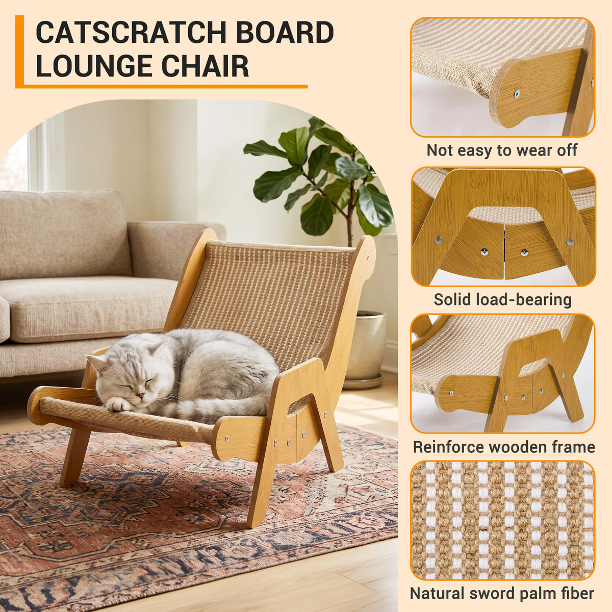 Wooden Sisal Cat Scratcher Lounger And Bed For Pets