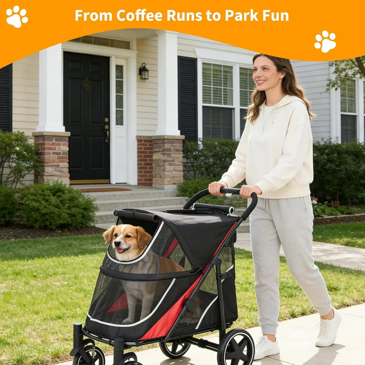 Garvee Heavy Duty Foldable Large Dog Stroller With Mesh Ventilation