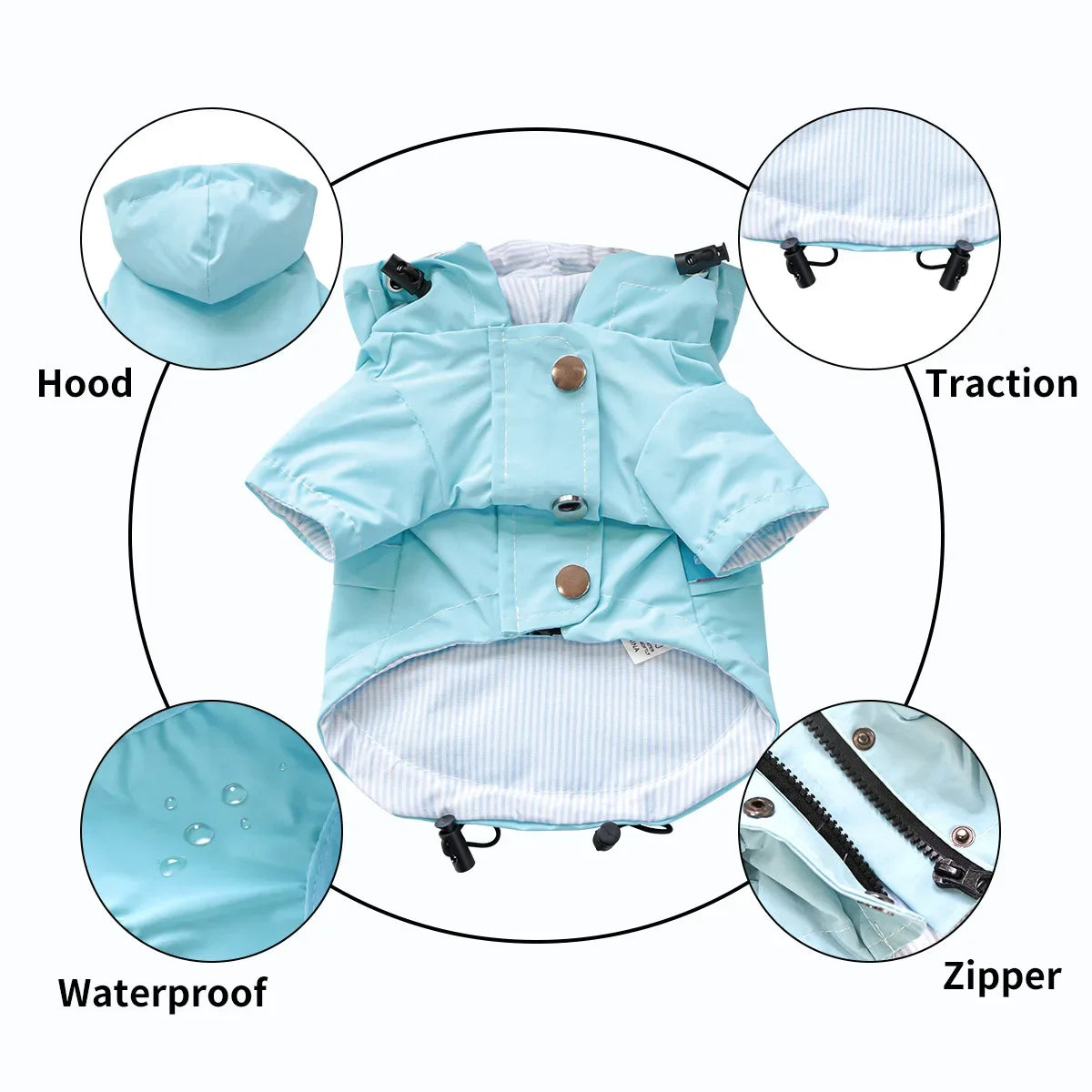 Waterproof Hooded Polyester Dog Raincoat Jacket For Pets