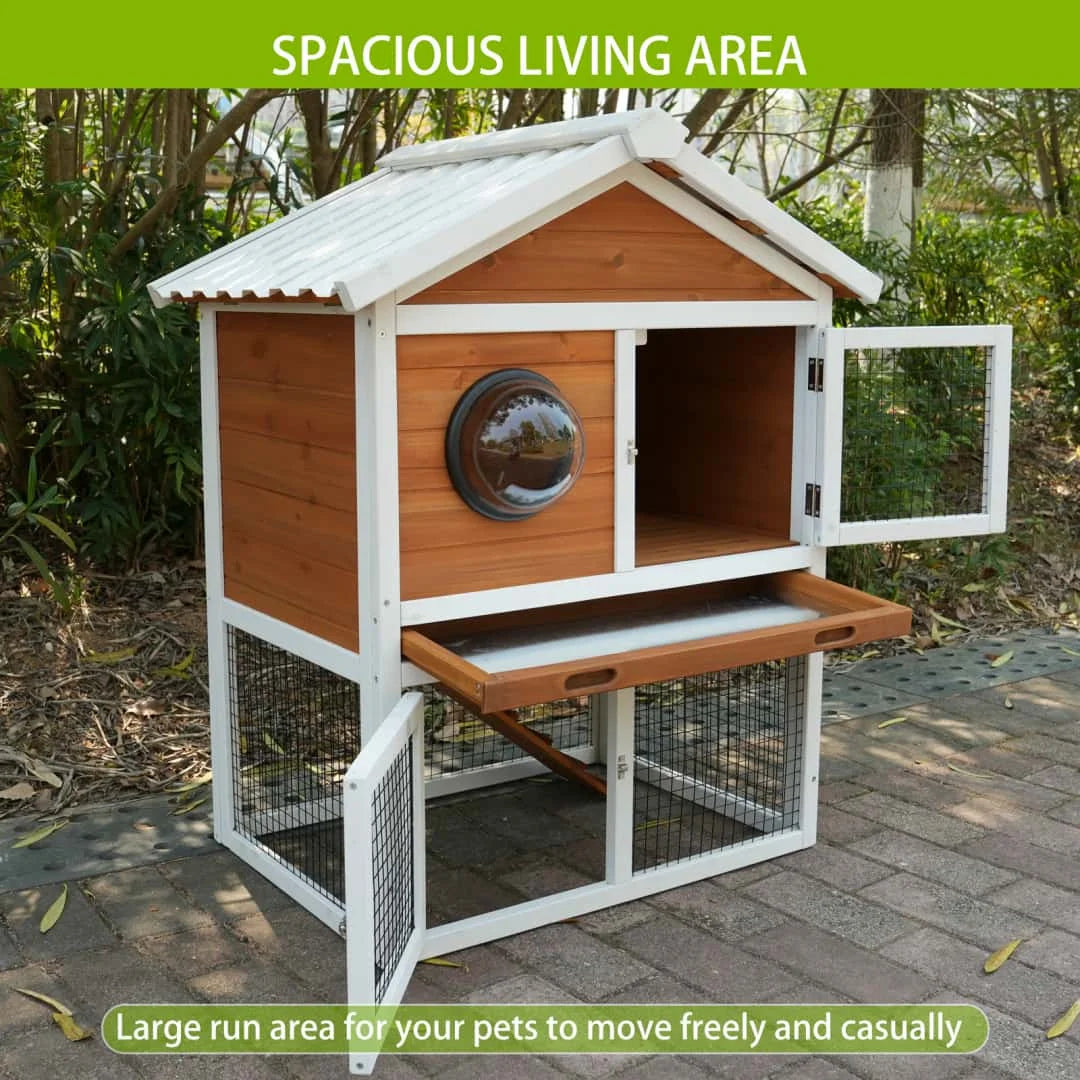 Two Tier Wooden Outdoor Rabbit Hutch With Viewing Window