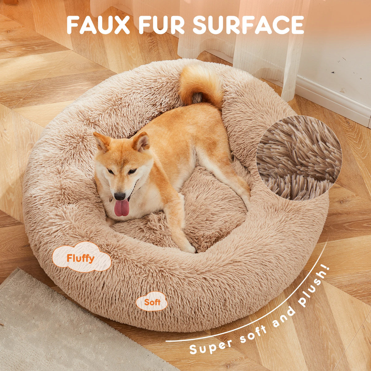 JHK Premium Calming Dog Bed With Soft Washable Faux Fur