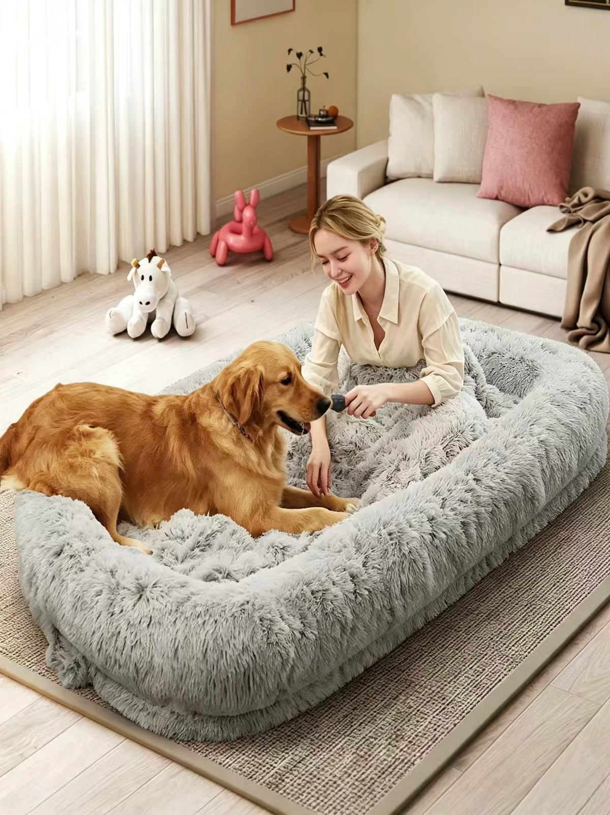 Orthopedic Faux Fur Pet Bed With Removable Cover For Adults