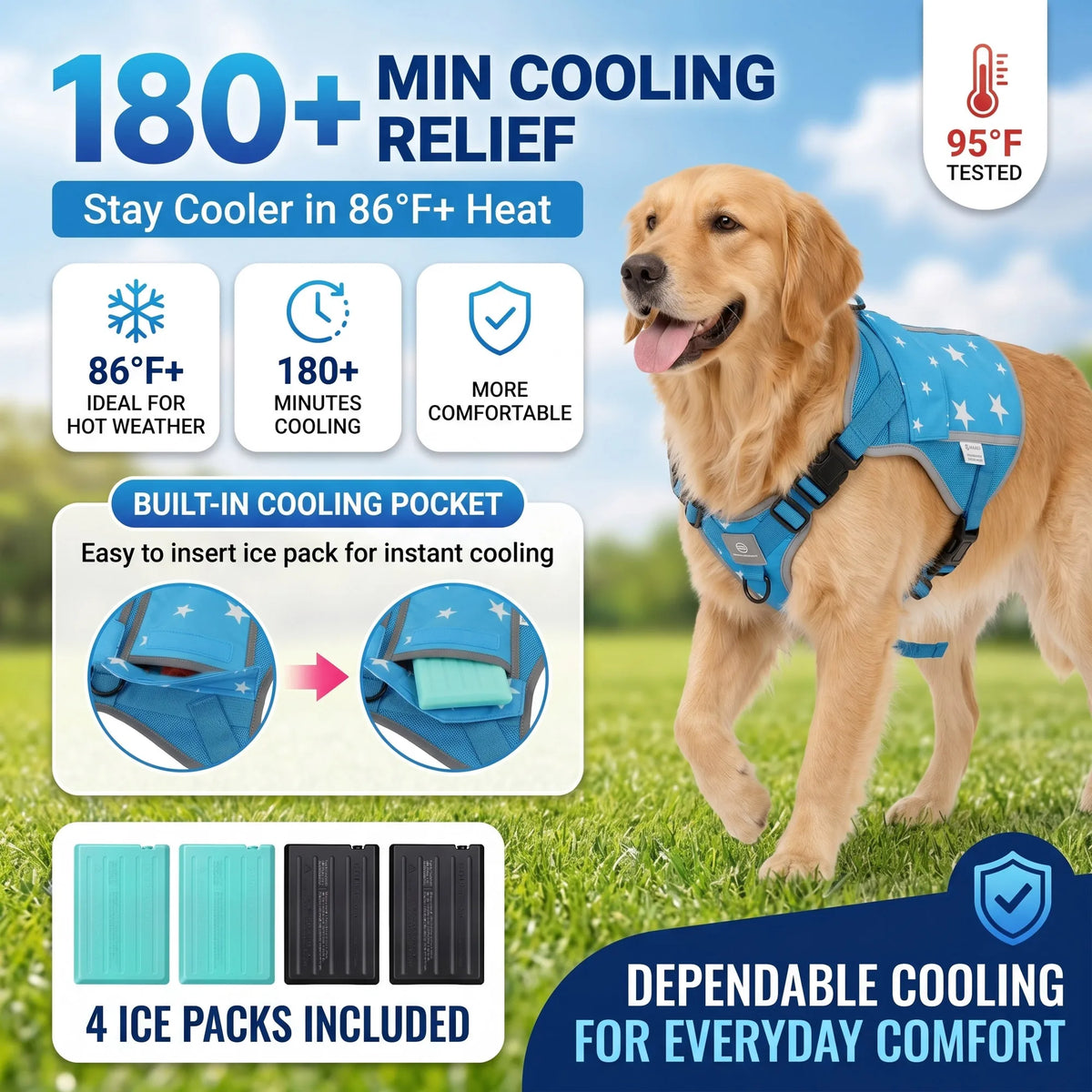 Pet Dog Cooling Vest Harness Jacket For Outdoor Walking