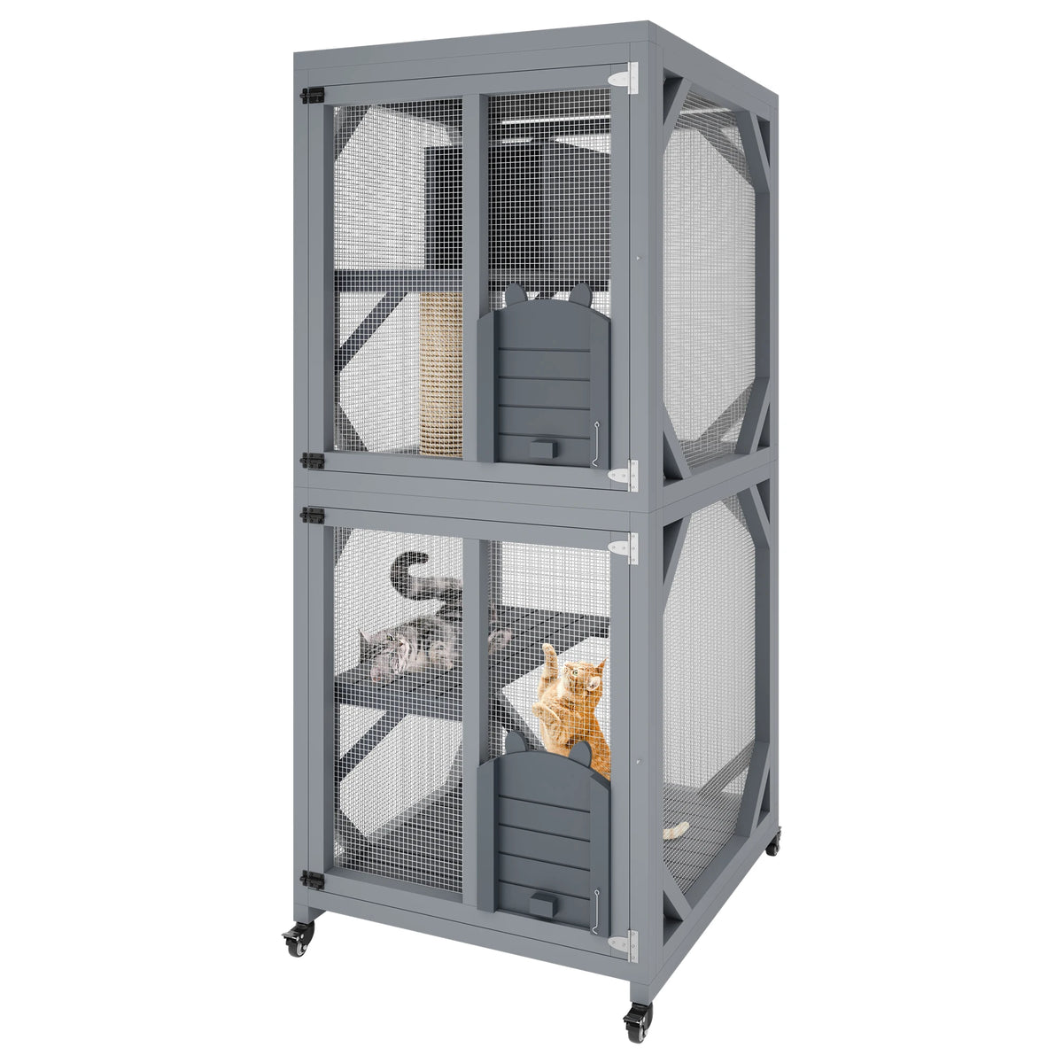 Portable Outdoor Cat Enclosure With Wheels And Weatherproof Roof