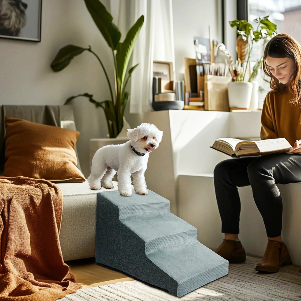 Safe High Density Foam Dog Stairs With Non Slip Cover