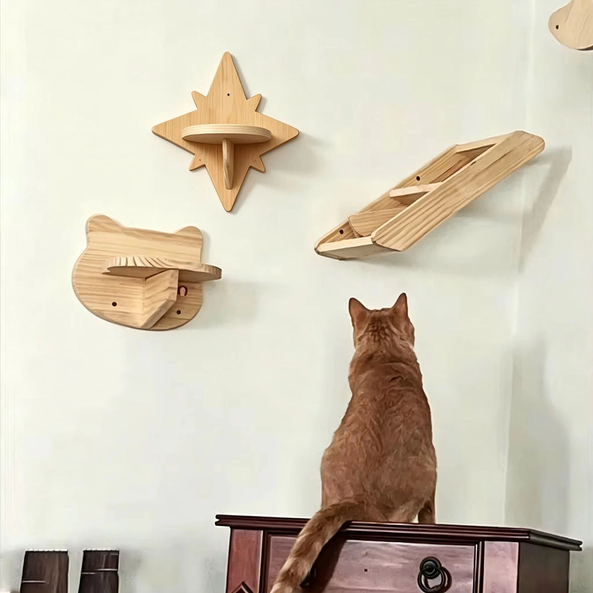 CWV Wall Mounted Cat Shelves With Moon Star Wooden Platforms