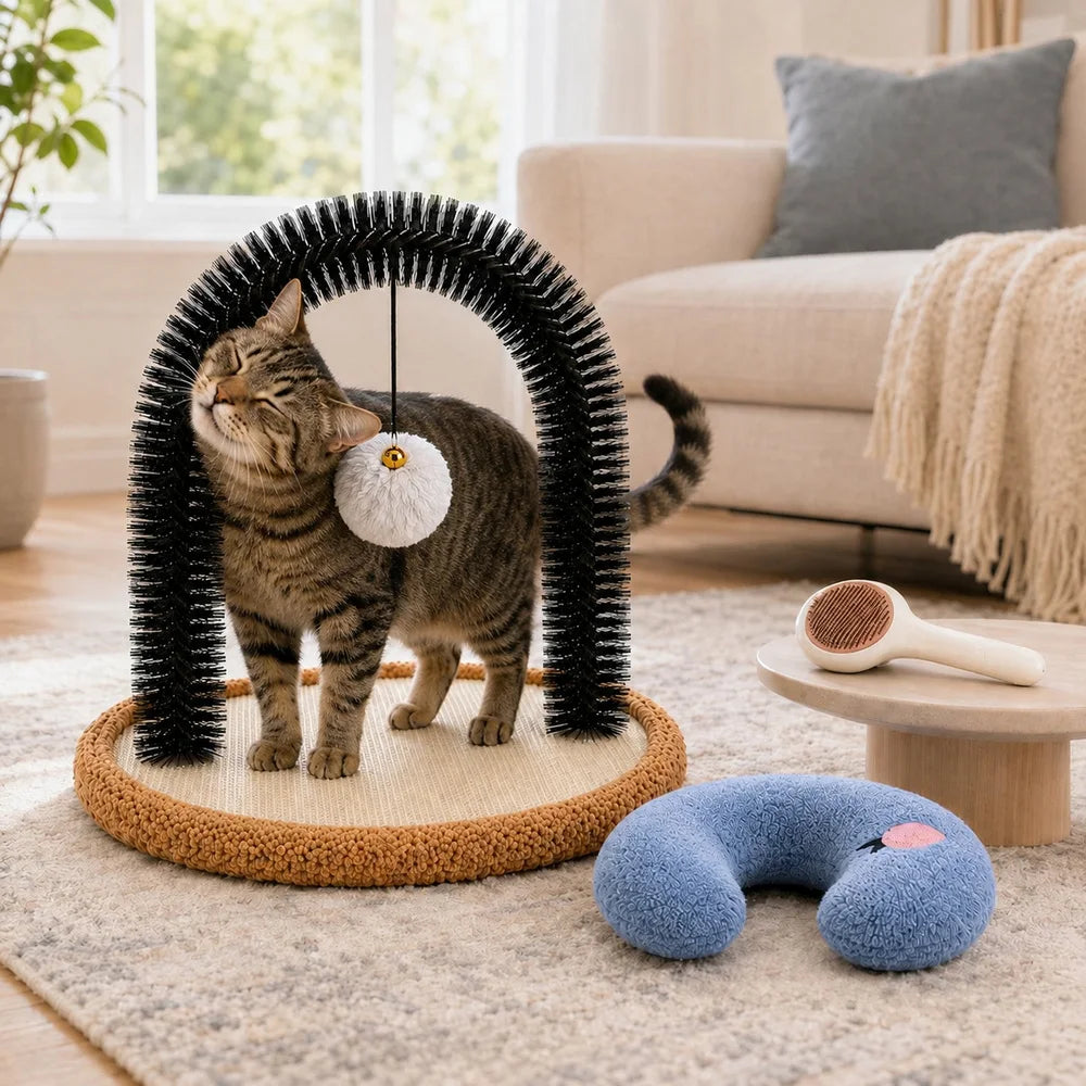 Cat Self Groomer Arch With Sisal Scratching Base And Brush